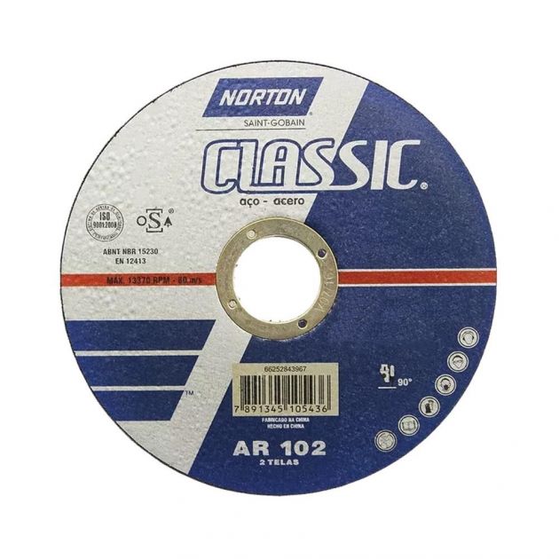 Disco de Corte Classic 4,5" 2 Telas - Uso Em Geral Norton