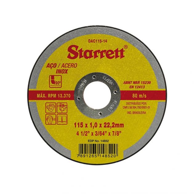 Disco de Corte Inox 4,5" - Starrett